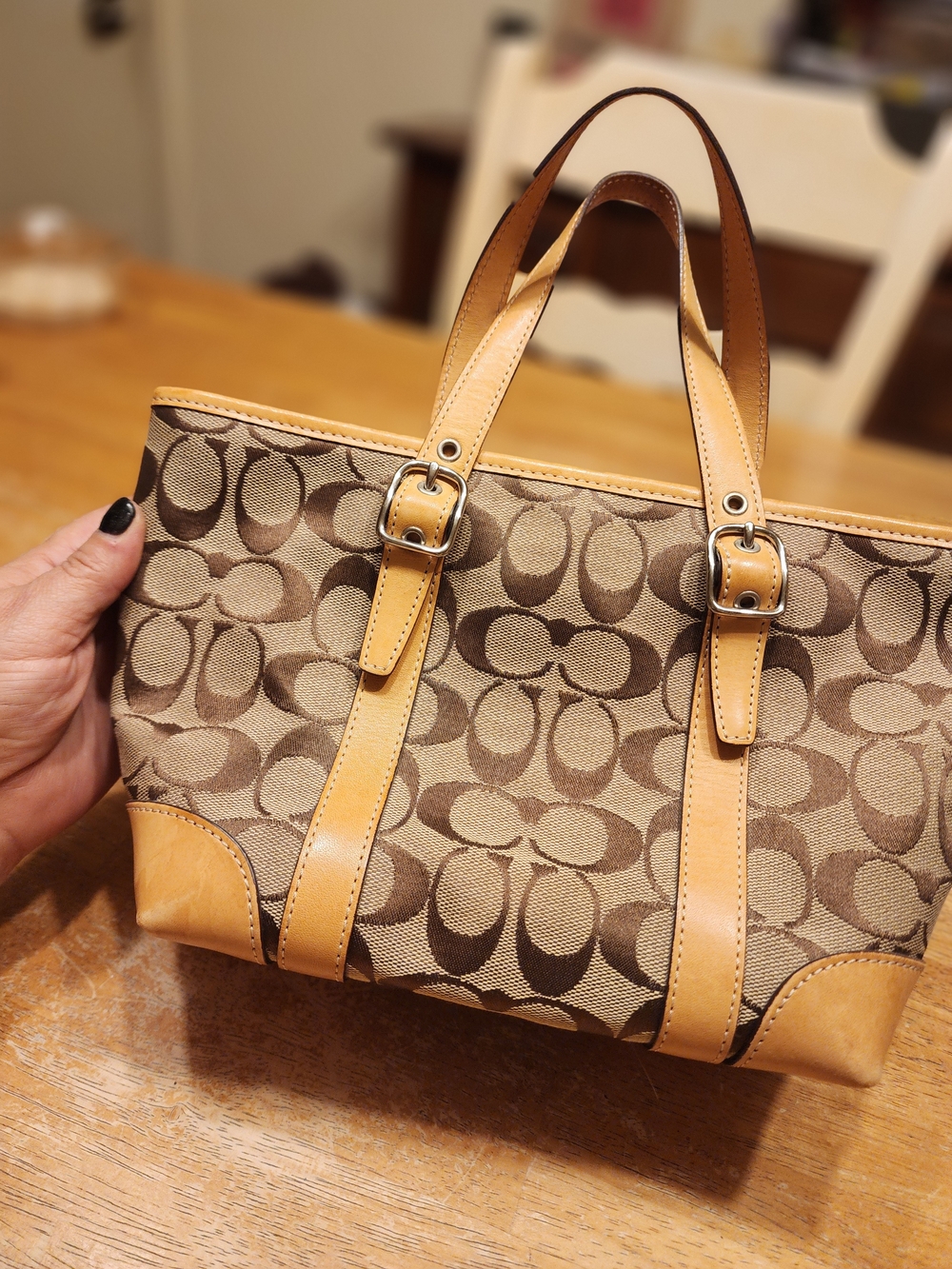 vintage 2002 Coach Signature Tote handbag in a brown and tan monogram canvas